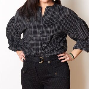 Apiece Apart Willow Top Black White Plaid Size Small